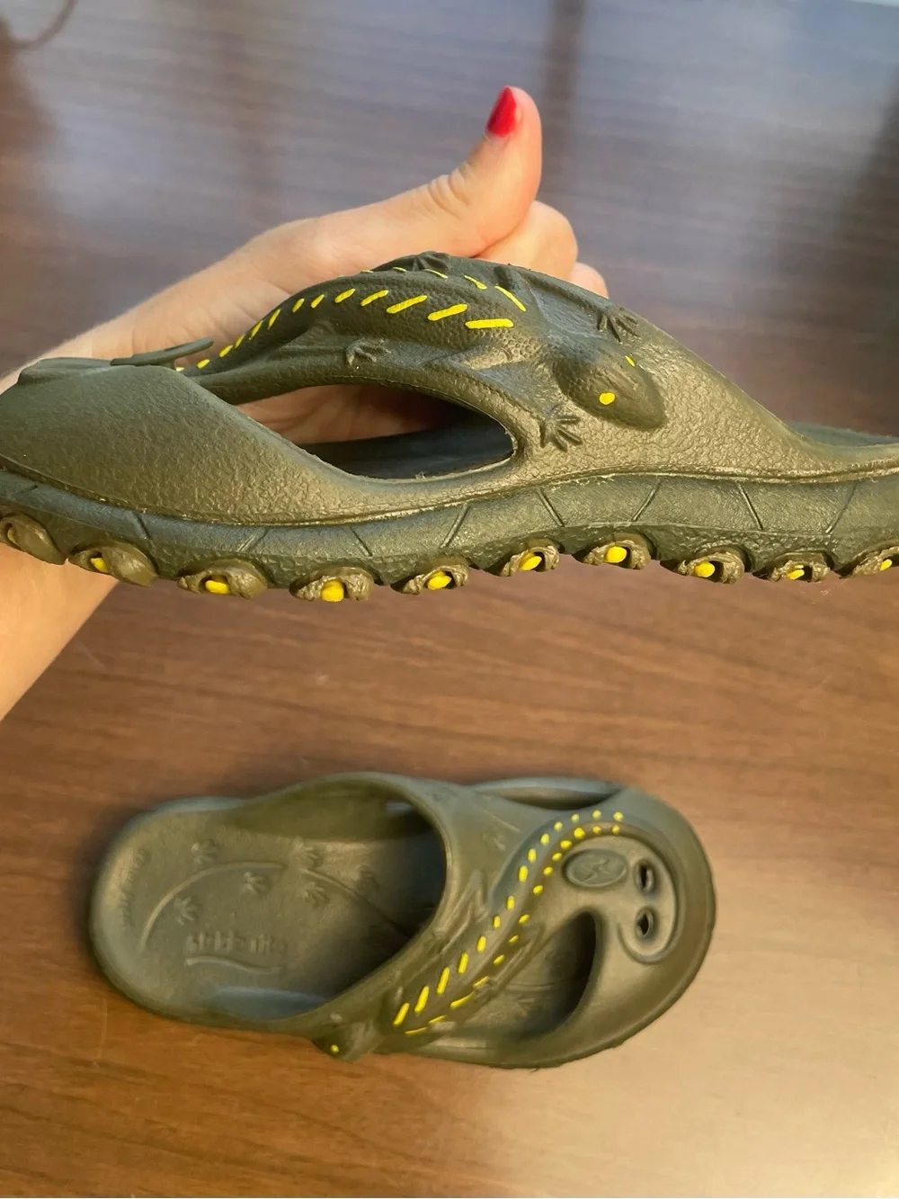 Stride Rite Kids Olive Green Slip-On Sandals with lizards